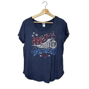 Harley Davidson Women's Blue T-Shirt Large Lake Shore Libertyville Motorcycle